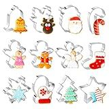Christmas Cookie Cutters Set, 12 Pieces Stainless Steel Metal Christmas Cookie Cutters Shapes - Gingerbread Men,Christmas Tree,Snowflake, Candy Cane, Santa Face, Star and More