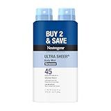 Neutrogena Ultra Sheer Sunscreen Spray SPF 45 Body Mist, Lightweight Non-Greasy Broad Spectrum UVA/UVB Protection, Oil-Free & Non-Comedogenic Water Resistant Spray Sunscreen (80 min), Twin Pack, 5 oz