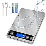 33lb Food Scale, Digital Kitchen Scale Batteries and USB Charging,1g/0.05oz Precise Graduation, Waterproof Stainless Steel with LCD Display Weight Grams and oz for Cooking Baking (Stainless Steel)