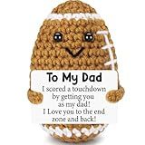 Dad Gifts from Daughter Son Wife, Positive Handmade Crochet Dad Valentines Birthday Gift, Funny Cute Small Gifts for Dads, I Love You Papa Valentines Day Gift Idea, Unique Football Doll for Step-Dads