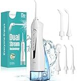COSLUS Water Dental Flosser Teeth Pick C20: Portable Cordless Oral Irrigator 300ML Rechargeable Travel Irrigation Cleaner IPX7 Waterproof Electric Flossing Machine for Teeth Cleaning, White