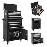 Sormols 13-Drawer Double Door Rolling Tool Chest, 2 in 1 Detachable Tool Chest,Tool Box with Drawers and Wheels, Large Tool Cabinet with Lock, Metal Standing Toolbox for Garage Workshop-Black