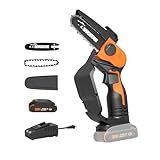 Worx 20V 5" Mini Cordless Chainsaw, 3.9 lbs, 22 ft/s Chain Speed, Power Share Battery, Upper & Hand Guard WG324 - Battery & Charger Included