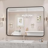 Sweetcrispy Black Metal Framed Bathroom Vanity Mirrors for Over Sink Wall, 30x40 Inch Large Rounded Rectangle Mirror, Modern Decorative for Restroom, Farmhouse, Horizontally or Vertically Hanging