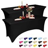 2 Pack 6 Feet Black Spandex Tablecloth for Rectangular Tables, Fitted & Stretch, Washable, Wrinkle Resistant, Perfect for Event, Wedding, Party, Banquet, Cocktail, Festival, and Table Protector