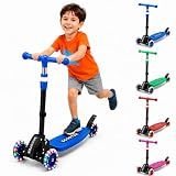 Kids Scooter for Ages 3-7, Foldable 3 Wheel Kick Scooter with Light Up Wheels, Easy Lean-to-Steer, Adjustable Handlebar, Stable Dual Rear Wheels, Wide Non-Slip Deck &Rear Brake for Boys Girls