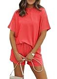 MARZXIN Women Two Piece Set with Vertical Stripes, Daily Wear Vacation Travel Airport Outings Pocket Cruise Outfits Loungewear to Street Comfy Postpartum maternity Lounge Sets Orange M