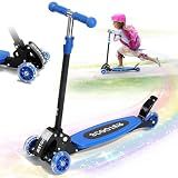 Kick Scooter for Kids 3-7 Age - Three Wheel Light Up Scooters, Lean to Steer,Foldable,Stable Dual Rear Wheels, Adjustable Height, for 3-5,5-7 Year Old Girls Boys Up to 120 Lbs