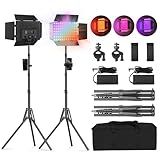 2Pack RGB LED Video Light 12.6in Panel with Barn Door Kit, 20W/2500~8500K/14 Effect/2000lux@0.5m RGB Studio Panel Light Kit with Phone Holder for Gaming Streaming Zoom YouTube Photography