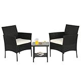 FDW Wicker Outdoor Furniture Patio Furniture Set of 3 Rattan Patio Chairs Outdoor Chairs Patio Conversation Set with Coffee Table for Yard Backyard Lawn Porch Poolside Balcony,Black