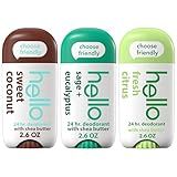 hello Deodorant Variety Pack (Sweet Coconut, Fresh Citrus, White Sage) for Women + Men, Aluminum Free, Baking Soda Free, Parabens Free, 24 Hour Odor Protection, 2.6 Ounce, 3 Pack