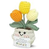 OASSIE Christmas Thank You Gifts for Women - Mini Positive Tulip Flowers Emotional Support Crochet - Christmas Stocking Stuffers Appreciation Retirement Gifts for Woman Coworker Boss Friend Teacher