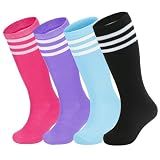 Zando Kid Soccer Socks 6-8 Stockings for Girls Blue/Purple/Pink Black L