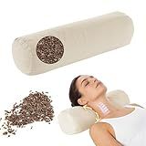 LOFE Buckwheat Pillow - Adjustable Buckwheat neck Pillow(17x6) to Provide Firm Support, Neck Roll Pillows for Side and Back Sleepers, Cylinder Bolster Pillows with Organic Pillowcase