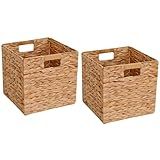 Wicker Storage Basket Foldable Hyacinth Storage Box Set of 2, 12x12x12 Inch - Handmade Woven Basket for Closet,Shelf Organization & Decor