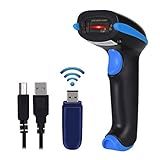 WoneNice 2.4G Wireless Barcode Scanner – 1D Handheld Cordless Barcode Reader for Retail, Warehouse, Inventory – 100ft Range, Plug & Play – Compatible with Windows, Linux, POS (Blue)