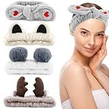 TODDER 4Pcs Cute Makeup Headbands for Women, Fluffy Animal Ears Skincare Headbands for Washing Face Soft Spa Head Bands for Makeup Shower Yoga