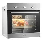 VEVOR Single Wall Oven, 2.68 Cu.Ft Electric Wall Ovens with Timer, 24" Built-in Electric Wall Oven with 6 Cooking Functions, Mechanical Knob Control Convection Wall Oven with Baking Rack and Tray