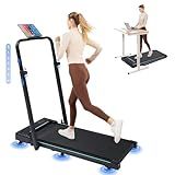 GORISE Walking Pad Treadmill with Adjustable Height Handle Bar and Incline, 3HP Quiet Foldable Under Desk Treadmill, Portable Treadmills for Home 350LBS with Remote Control LED Display Green