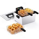 DUMOS Deep Fryer with 3 Baskets, 1800W Electric Fryer with 5 Liter Capacity