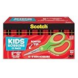 Scotch 5" Soft Touch Pointed Tip Kids Scissors, 12 Count Teacher’s Pack, Green, All-Purpose Scissors for School and Crafts (1442P-12)