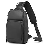 SUIKIHUM Men's Sling Bag, Convertible Anti Theft Sling Backpack, 11" One Shoulder Crossbody Backpack with USB Charging Port for Working Travel Daily, Black