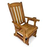 Fortune Candy Wooden Patio Glider for One Person, with High Back and Deep Contoured Seat, Solid Fir Wood, Heavy Duty 600 LBS (Cedar Tone, 1-Seater)