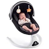 Electric Baby Swing for Infants to Toddler| Portable Infant Swing with Remote Control, Rocker with 5 Speeds, 3-Point Harness for Baby Boy Girl (Black)
