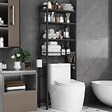 Kalrin Over-The-Toilet Storage Rack, 4-Tier Bathroom Organizer Shelf Over Toilet with Adjustable Shelf and Basket, Freestanding Space Saver Bathroom Shelves Above Toilet for Room (Pure Black)
