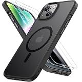 Miracase Magnetic for iPhone 14 Case 6.1 inch (Compatible with MagSafe)（with 2X Screen Protectors） Military-Grade Protection, Anti-Fingerprint Translucent Matte Phone Case Cover, Black