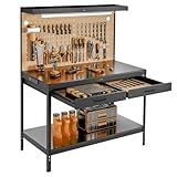 Work Bench, A3 Steel Workbench with Drawers Pegboard, Work Benches, 600LBS Capacity Garage Workbench for Garage Workshop Basement, Work Table Dark Black.