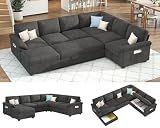 Jocisland 104" Sofa Bed, Sectional Sleeper Sofa with Pull Out Bed-Gray