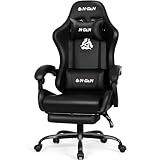 N-GEN GAMING Video Gaming Chair with Footrest Lumbar Support for Home Office High Back Recliner Height Adjustable Ergonomic Comfy Leather Computer Desk Chair (Black)