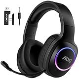 AOC Wireless Gaming Headset Compatible with PS5/4, Nintendo Switch, PC, Bluetooth 5.4 & 2.4GHz Gaming Headphones with Noise Canceling Mic, RGB, Type-C, 20ms Latency, 45H, 7.1 Virtual Surround- Black