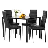 FDW | 5-Piece Dining Table Set | Black | Glass Kitchen Table