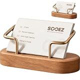 Sooez 2 Pack Business Card Holder for Desk, Cherry Wood Display Stand Decor