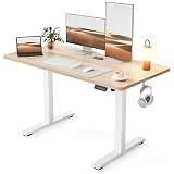 Cubiker Standing Desk, 48x24 Inches Sit Stand Home Office Desk, Electric Stand up Desk, Adjustable Desk with Splice Board, White Frame/Maple Top