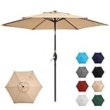 FansaFurn 7.5' Outdoor Patio Umbrella, Patio Umbrella, Market Umbrella, Luxury Aluminum Pole Umbrella with Push Button Tilt and Crank, 6 Ribs, Polyester Canopy, Tan
