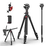 COMAN 72" Overhead Camera Tripod, Horizontal Video Tripod with Fluid Head QR Plate, Detachable Monopod, for DSLR Camera and Phone Camcorder Spotting Scope (KX3939MINI-V1)