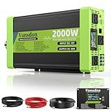 Vansdon 2000W Pure Sine Wave Inverter 12V DC to 120V AC Inverters for RV,Truck, Solar, Home, Off-Grid, Car Power Inverter with LCD Display, 3 AC Outlet, 30W USB-C, USB, Remote Control, Surge 4000W
