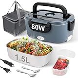 NestDin Electric Lunch Box, 80W Heated Lunch Box for Adults, 1.5L Portable Fast Heating Food Warmer for Car/Truck/Work/Travel, 12/24/110V Lonchera Eléctrica Portátil