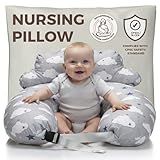 Nursing Pillow – Breastfeeding Pillows with Security Fence for Enhanced Support & Comfort – Removable Cotton Cover, Adjustable Waist Strap, Newborn Essentials Must Haves Baby Registry Search