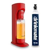 Drinkmate OmniFizz Sparkling Water Maker & Soda Streaming Machine | Carbonates Any Drink | STARTER KIT | Includes One 60L CO2 Cartridge + One BPA-Free Bottle (Royal Red)