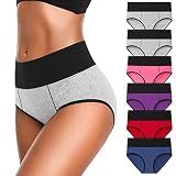 Eiggam Underwear for Women, Women's High Waist Cotton Underwear Soft Breathable Panties Stretch Briefs, Tummy Control Panties, X-Large, 6-Pack
