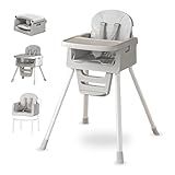 Portable 3 in 1 High Chairs for Babies and Toddlers, Convertible Baby Feeding Chair with Tray, Easy Clean Baby High Chair for Toddler with Foot Rest, Infant Highchairs & Booster Seats with Cush Grey