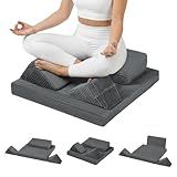 PRIMEPATIO Meditation Cushion, Meditation Pillow for Sitting on Floor, Large Yoga Zabuton Pillows Washable, Zafu Set with 2 Knee Supports, 3 Shapes for Comfortable Sitting, Dark Grey