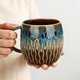 20oz Large Ceramic Coffee Mugs Unique Big Pottery Coffee Mug Microwave Safe Cool Stoneware Cups for Tea Latte Oversized Mug With Handle for Home Blue Wide Clay Mugs for Men Fancy Handmade Ceramic Cup