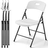 Plastic Folding Chair 4 Pack, Outdoor Sturdy Metal White Folding Chairs for Outside Indoor, Portable 350 lbs Capacity Heavy Duty Foldable Commercial Seating for Picnic, Party, Patio, White