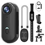 Vauvinmaic 4K Mini Body Camera 64GB, Thumb Size WiFi POV Cam, Waterproof Wearable Hand Free Portable Action Cam, Ultra Wide Angle View, Mount Anywhere for Pets, Cycling, Swimming, Vlogging, Black