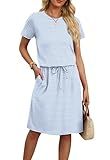 Casual Dresses for Women with Pockets Summer Outfits Wedding Guest Dress Spring Boho Midi Floral Dresses Beach Vacation Clothes Cruise Travel Date Outfits S Blue Striped